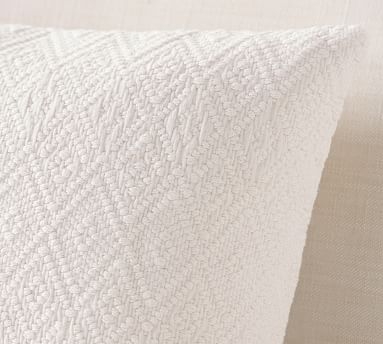 Washed Linen Diamond Lumbar Pillow Cover, 16 x 26", Ivory - Image 1