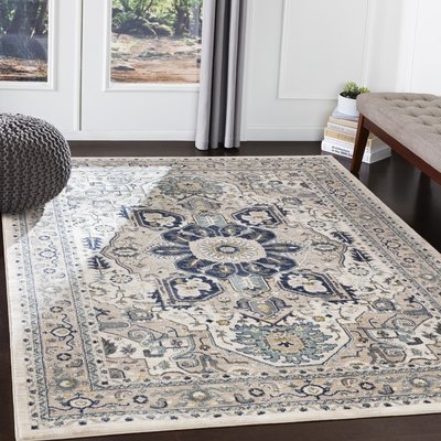 Macclesfield Floral Navy/Sky Blue Area Rug - Image 0