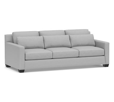 York Square Arm Upholstered Deep Seat Grand Sofa 95" 3-Seater, Down Blend Wrapped Cushions, Brushed Crossweave Light Gray - Image 0