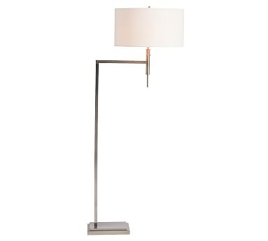 Atticus Metal Sectional Floor Lamp, Nickel with Ivory Shade - Image 0