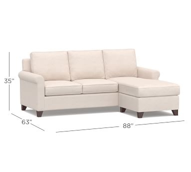 Cameron Roll Arm Upholstered Sofa with Reversible Chaise Sectional, Polyester Wrapped Cushions, Performance Brushed Basketweave Oatmeal - Image 3