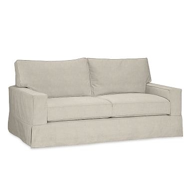 PB Comfort Square Arm Slipcovered Sofa 76.5", Box Edge, Memory Foam Cushions, Performance Heathered Tweed Pebble - Image 2