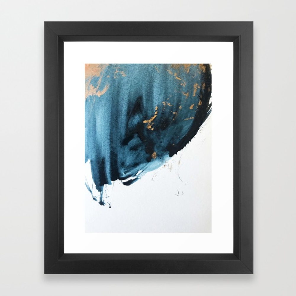Sapphire and Gold Abstract Framed Art Print by Blushingbrushstudio - Image 0