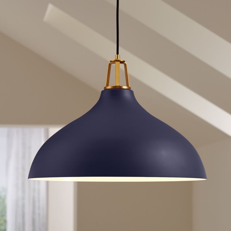 Maddox Navy Bell Large Pendant Light with Brass Socket - Image 4