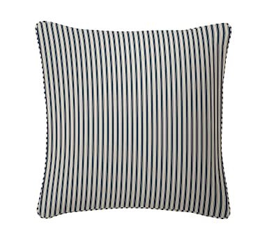 Sateen Stripe Print Pillow Cover, 20", Indigo - Image 0