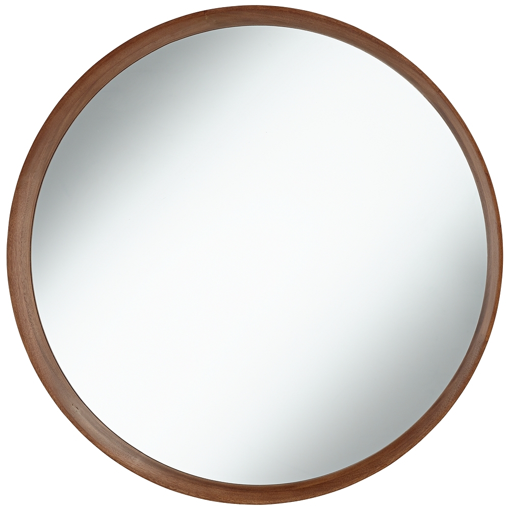Kieran Golden Walnut 31 1/2" Round Wall Mirror - Style # 58G80 - Image 0