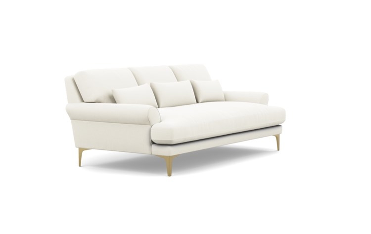 Maxwell Sofa with White Ivory Fabric and Brass Plated legs - Image 1