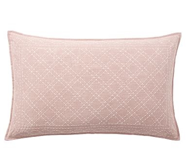 Flint Embroidered Lumbar Pillow Cover, 16 x 26", Blush - Image 0