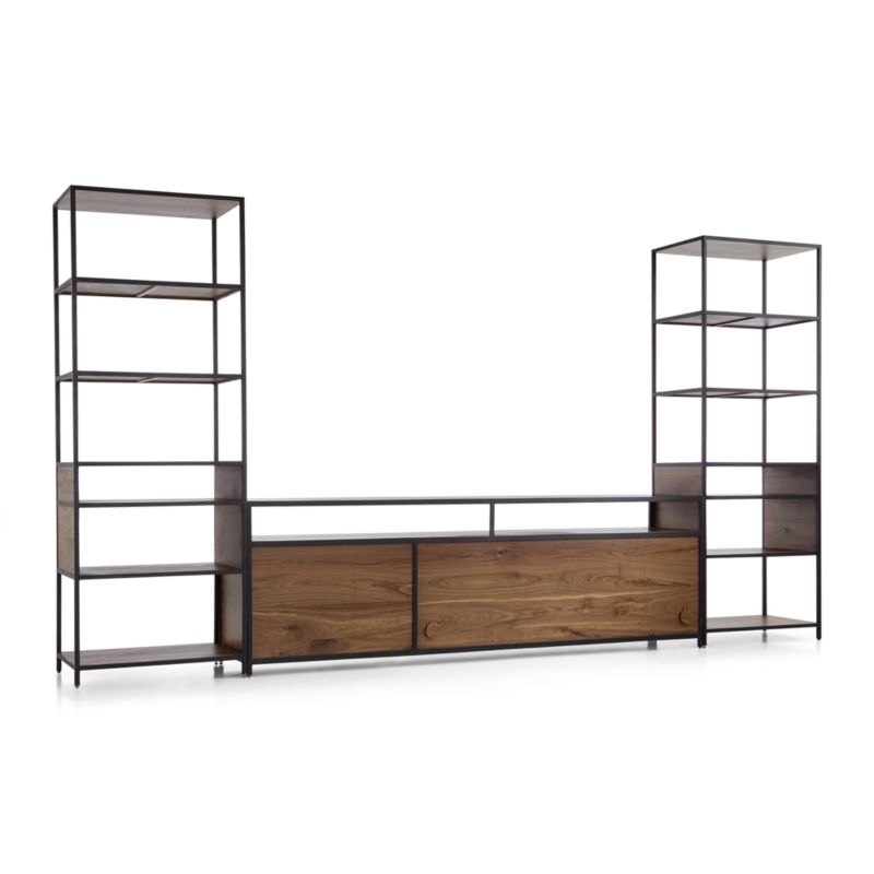 Knox Black 90" Industrial Media Console with 2 Tall Open Bookcases - Image 1