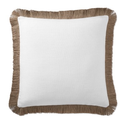 AERIN Jute Fringe Linen Pillow Cover, 22" X 22", White - Image 0