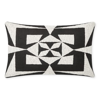 Lyncort Zardozi Lumbar Pillow Cover, 14" X 22", Black - Image 0