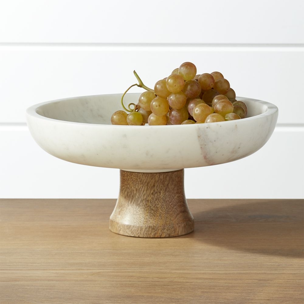 Wood & Marble Footed Fruit Bowl - Image 1