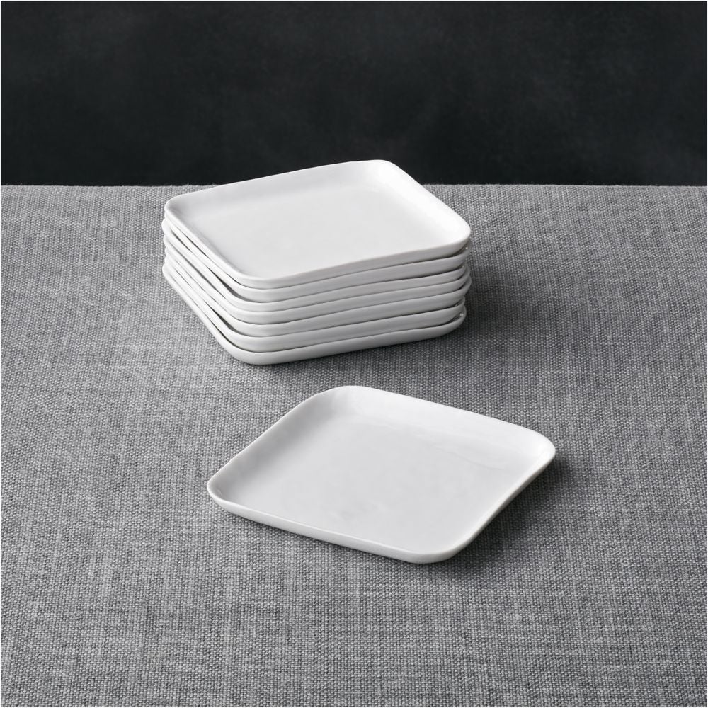 Mercer White Square Porcelain Appetizer Plates, Set of 8 - Image 0