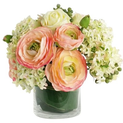 Artificial Silk Mixed Floral Arrangements in Decorative Vase - Image 0