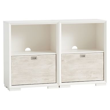 Callum Double 1-Drawer Storage Cabinet, Weathered White/Simply White - Image 0