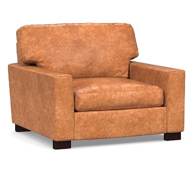 Turner Square Arm Leather Grand Armchair 43", Down Blend Wrapped Cushions, Statesville Caramel - Image 1