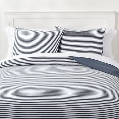 Favorite Tee Striped Reversible Duvet Cover, Full/Queen, Heathered Gray/White - Image 2