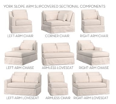 York Slope Arm Slipcovered Deep Seat Left-arm Loveseat with Bench Cushion, Down Blend Wrapped Cushions, Performance Slub Cotton White - Image 1