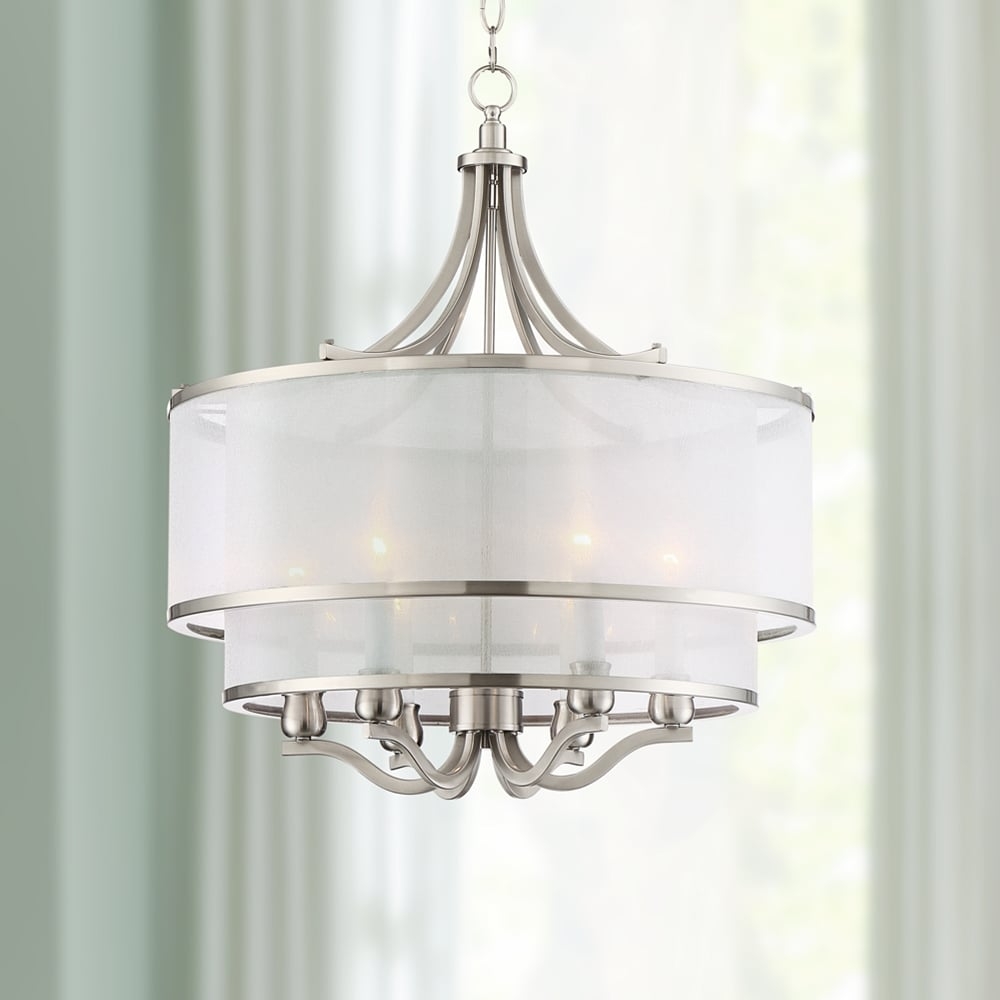 Possini Euro Nor 23" Wide 6-Light Brushed Nickel Drum Shade Pendant - Image 0