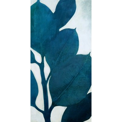 Narrow 'Teal Leaves II' Acrylic Painting Print on Stretched Canvas - Image 0