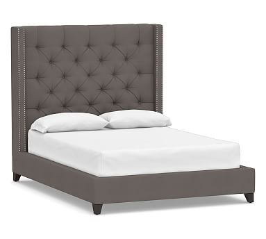 Harper Upholstered Tufted Tall Bed with Pewter Nailheads, California King, Twill Metal Gray - Image 2