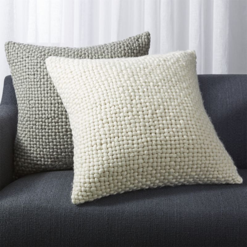 Cozy Weave Grey Pillow with Feather-Down Insert 23" - Image 2