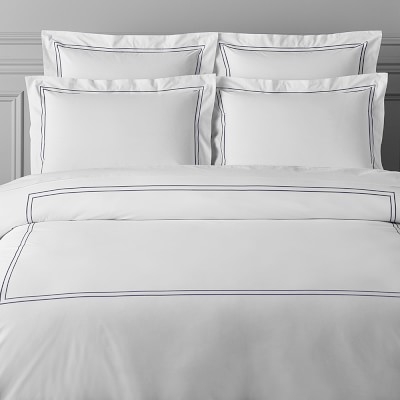 White Hotel Bedding, Duvet Cover, Full/Queen, Navy - Image 0
