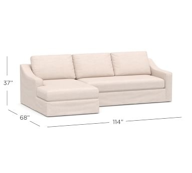 Big Sur Slope Arm Slipcovered Left Arm Grand Sofa with Chaise Sectional and Bench Cushion, Down Blend Wrapped Cushions, Twill White - Image 4