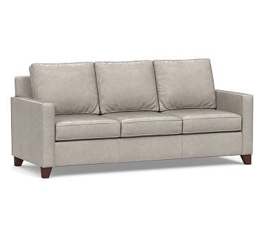 Cameron Square Arm Leather Sofa 87", Polyester Wrapped Cushions, Statesville Pebble - Image 0