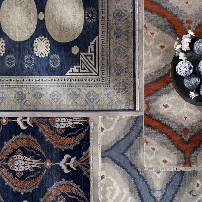 Custom Bukhara Ikat Hand Knotted Rug, 5x7', Denim - Image 1