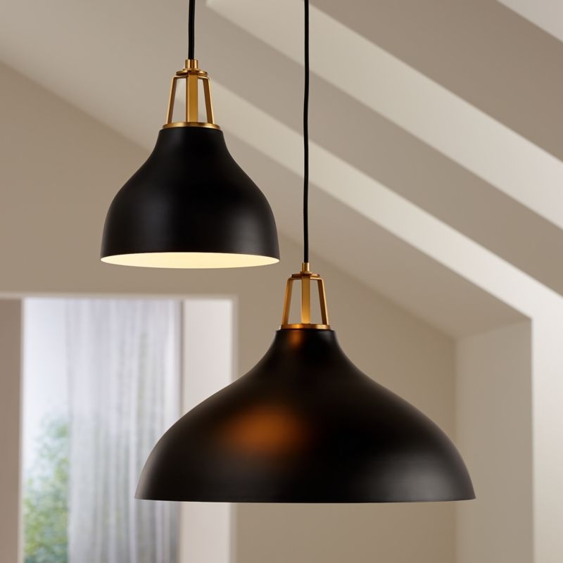 Maddox Black Bell Large Pendant Light with Brass Socket - Image 3