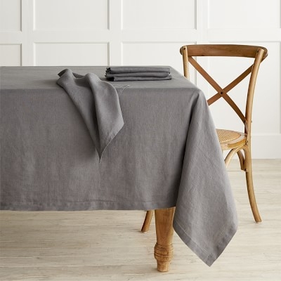 Italian Washed Linen Tablecloth, 70 X 108", Charcoal - Image 0