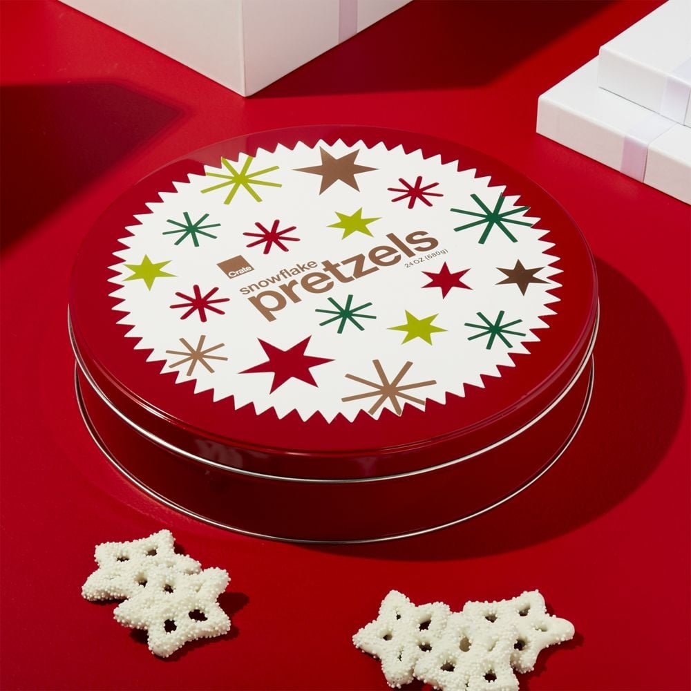 White Snowflake Pretzels in Gift Tin - Image 0