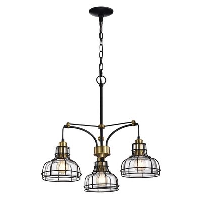 Sealey 3-Light Black and Antique Gold Chandelier with Clear Glass Shade - Image 0