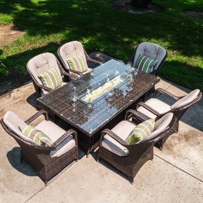Lawson 7 Piece Dining Set with Cushions and Firepit - Image 0