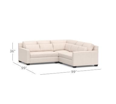 York Square Arm Upholstered Deep Seat 3-Piece L-Shaped Corner Sectional, Down Blend Wrapped Cushions, Sunbrella(R) Performance Sahara Weave Ivory - Image 1