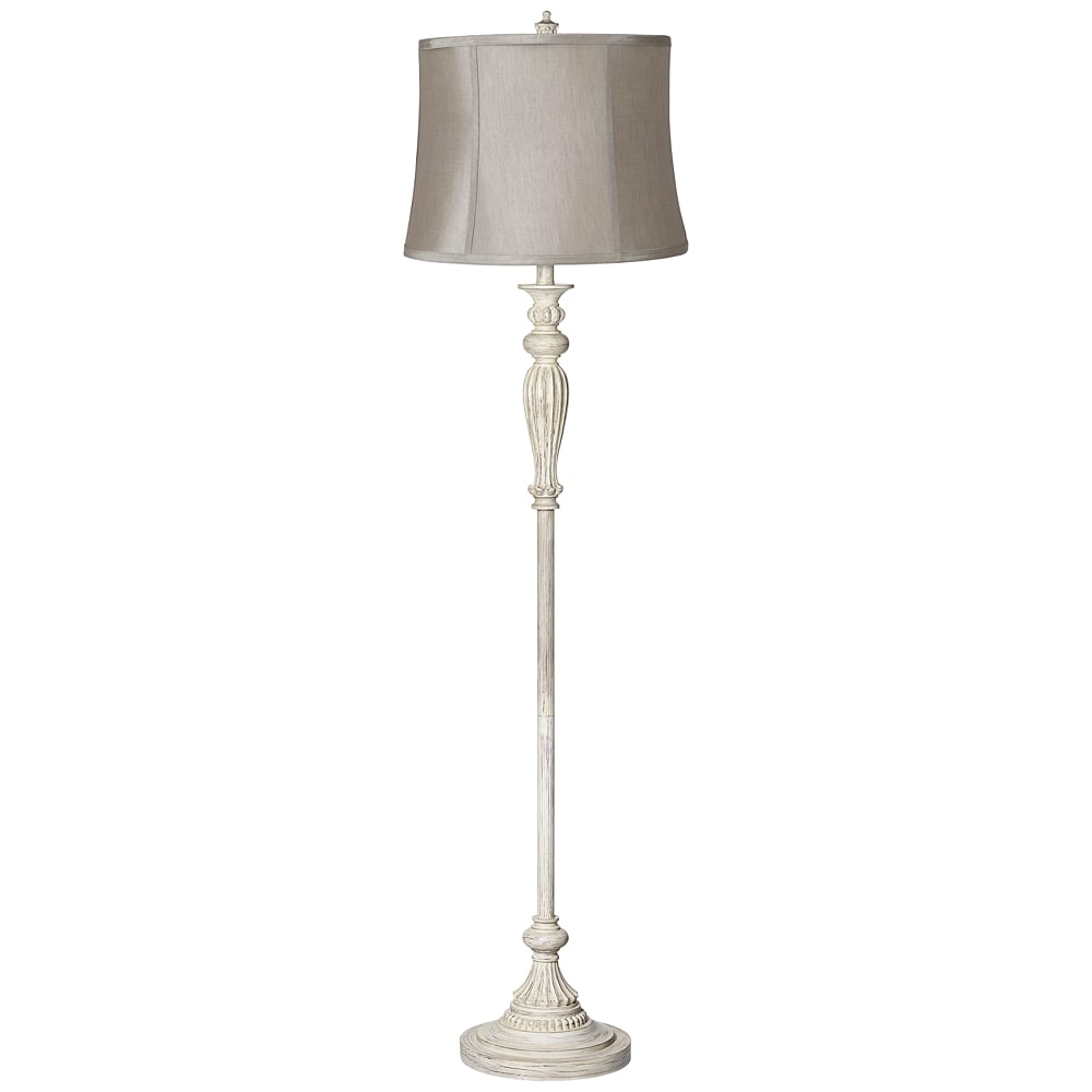 360 Lighting Taupe Gray Shade Vintage Chic Antique White Floor Lamp - Image 0