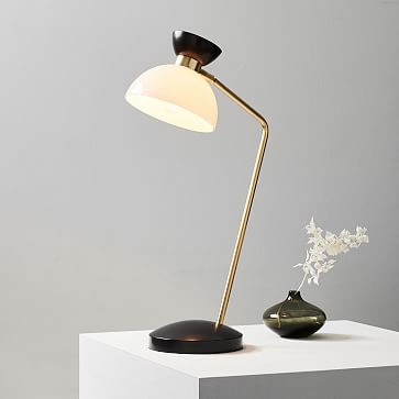 Hourglass Task Lamp, Milk Glass, Brass/Bronze - Image 1