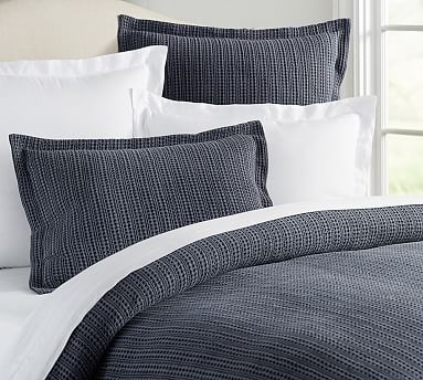 Homeycomb Cotton Duvet Cover, Full/Queen, Midnight - Image 0