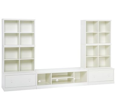 Cameron 4 Cubbies, XW Media Base & 2 Drawer Bases, Simply White, In-Home Delivery - Image 0