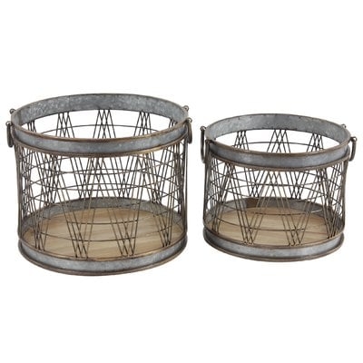 Industrial Cylindrical 2 Piece Metal/Wire Storage Basket Set - Image 0