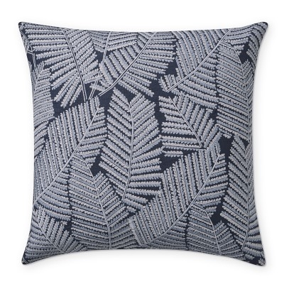 Modern Fern Embroidered Pillow Cover, 20" X 20", Navy - Image 0