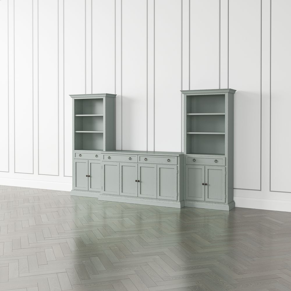 Cameo Blue Grey 3-Piece Entertainment Center with Storage Bookcases - MADE TO ORDER 10-14 WEEKS - Image 0