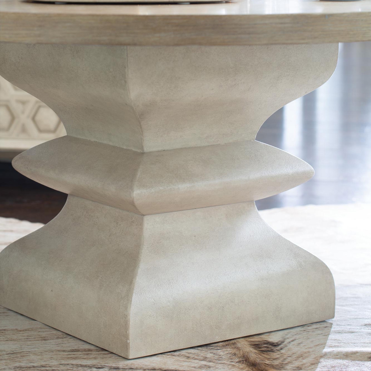 Sarabeth Modern French Brown Wood White Hexagon Pedestal Base Round Dining Table - 60D - Image 2