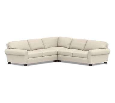 Turner Roll Arm Upholstered 3-Piece L-Shaped Corner Sectional, Down Blend Wrapped Cushions, Performance Brushed Basketweave Ivory - Image 0