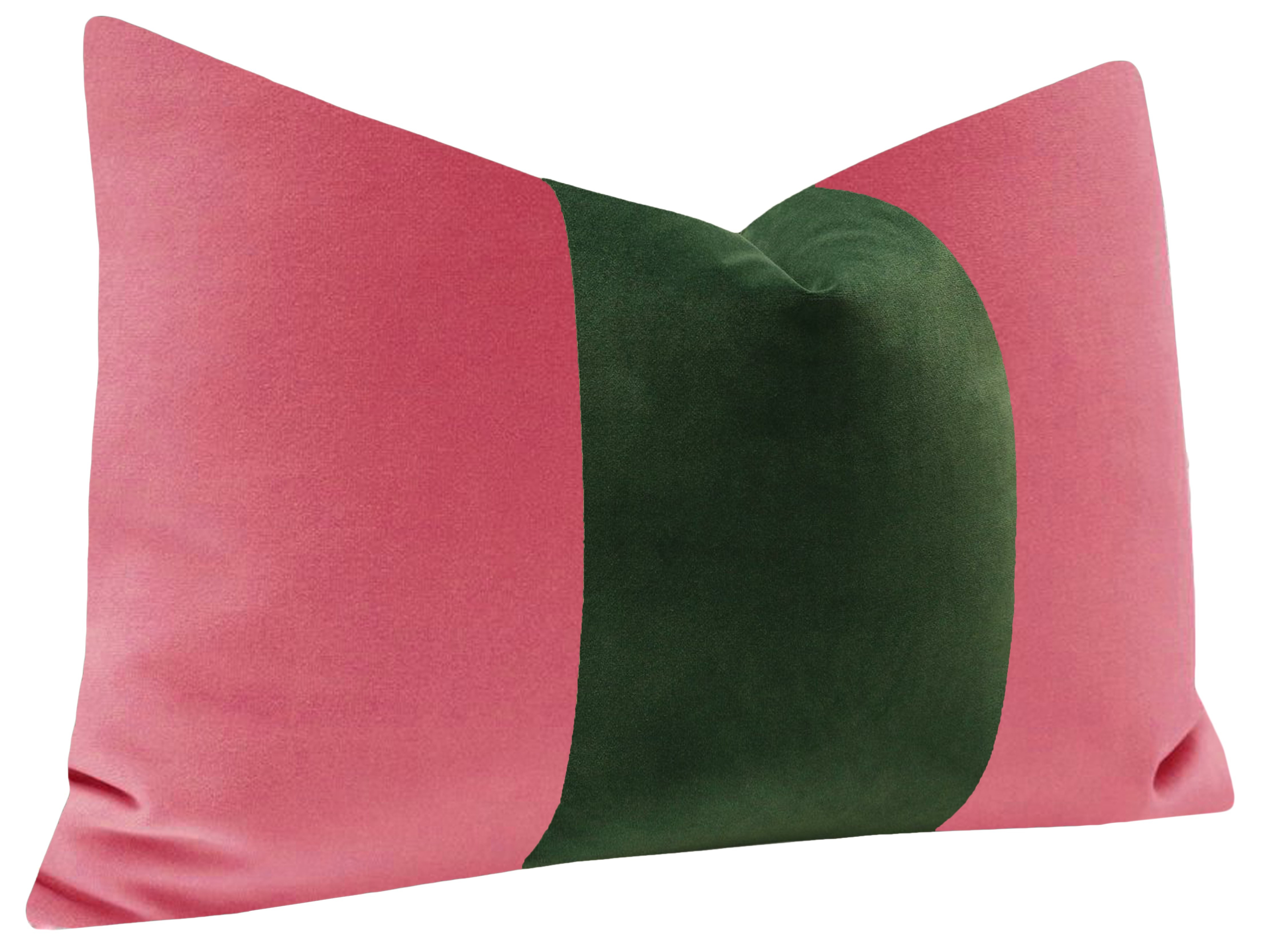 The Little Lumbar :: Signature Velvet // Rosé Pink + Fern - 12" X 18" - Image 1