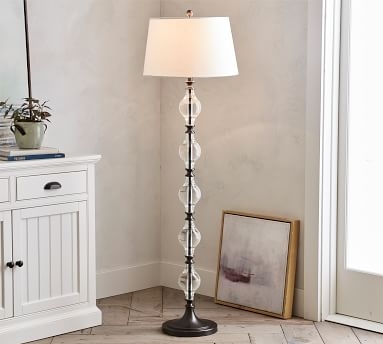 Marston Crystal Floor Lamp &amp; Large Tapered Gallery Shade, White - Image 1