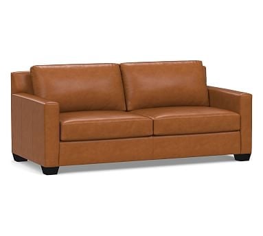 York Square Arm Leather Sofa Down Blend Wrapped Cushions, Signature Maple - Image 0