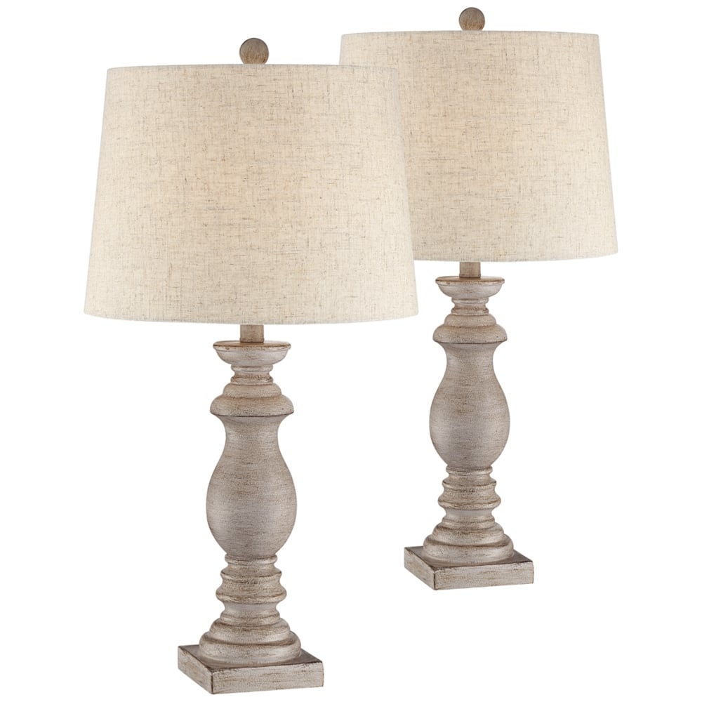 Regency Hill 26 1/2" High White-Washed Faux Wood Table Lamps Set of 2 - Image 0