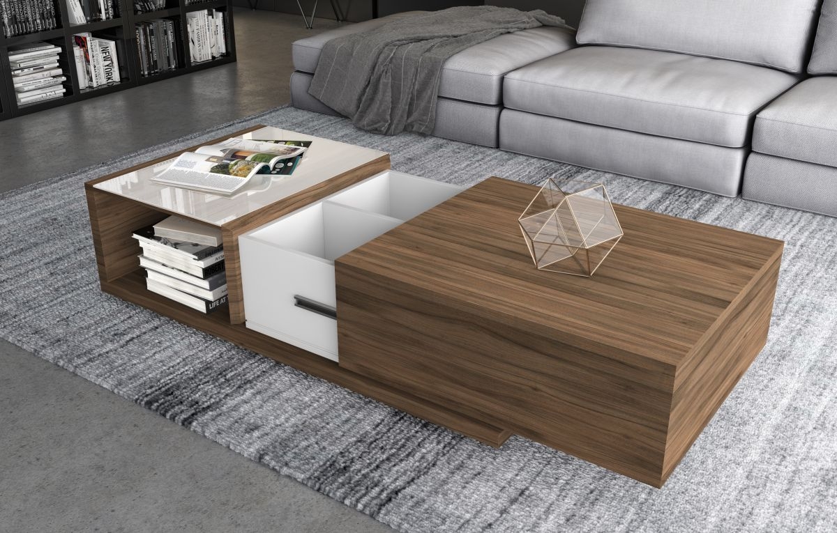Truman Coffee Table - Walnut Veneer White Frosted Glass - Image 6